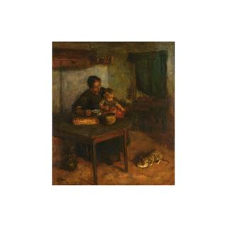 Jacob Simon Hendrik Kever - A Cottage Interior With Mother And Child