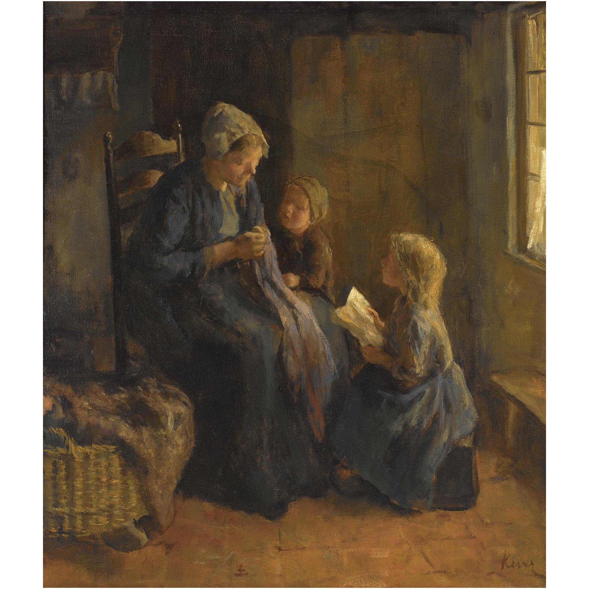 Jacob Simon Hendrik Kever - Dutch Watching The Needlework