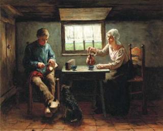 Jacob Simon Hendrik Kever - Teatime in a rural interior