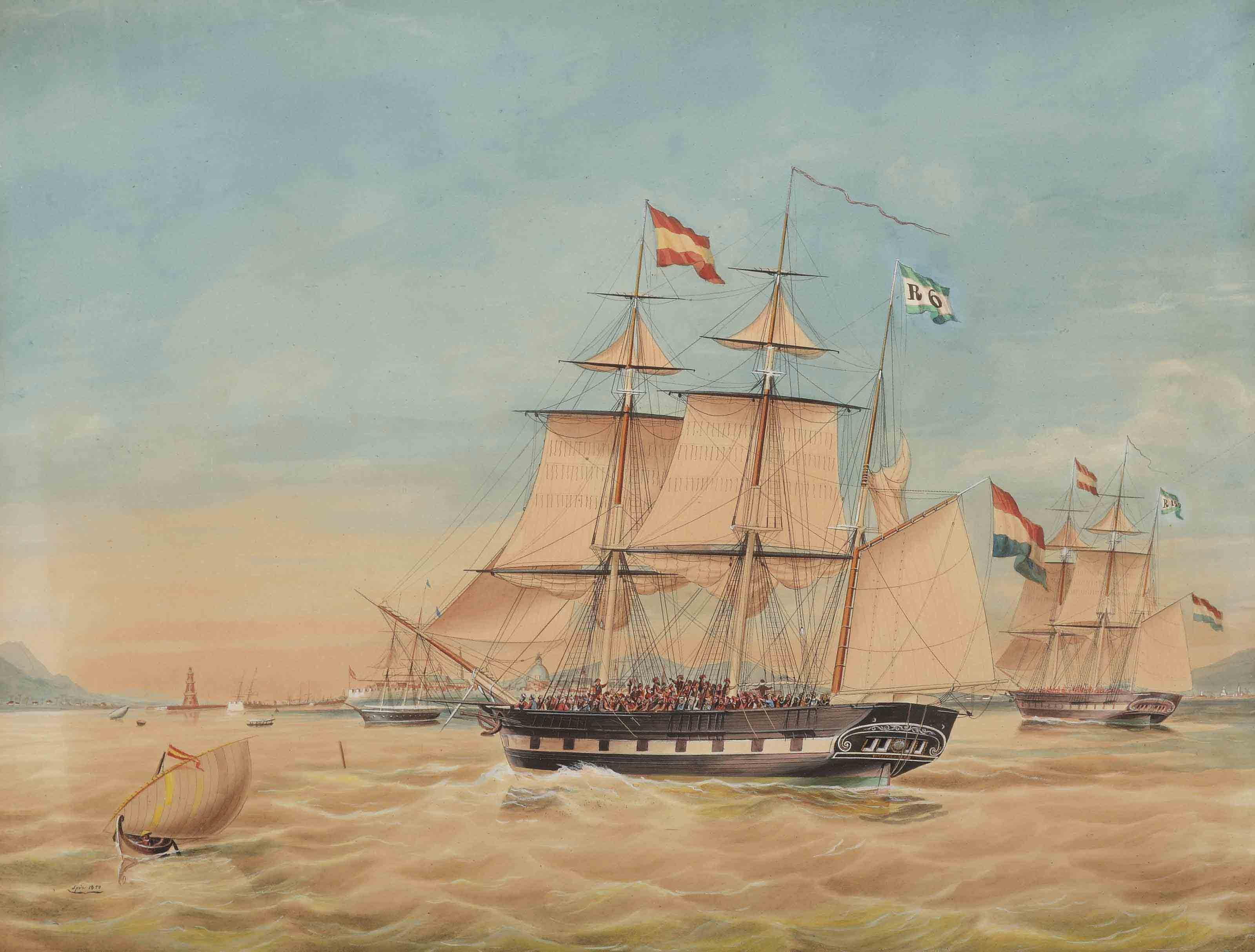 Jacob Spin - commander P. Wierikx\'s barque \'Reijerwaard\' in the harbor of Manilla