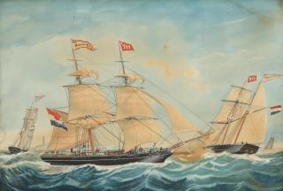 Jacob Spin - The Hendrika Bartina and the Johanna Hendrika sailing near the shore