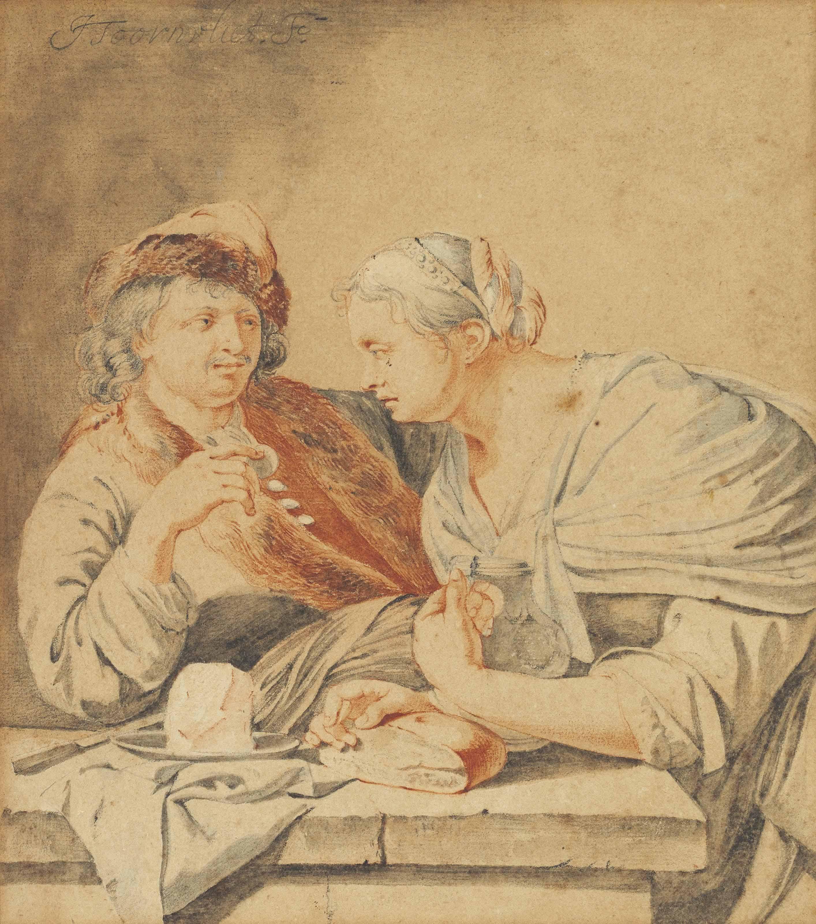 Jacob Toorenvliet - A Couple At A Table With Bread And Cheese