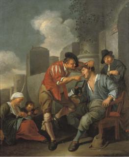 Jacob Toorenvliet - A Dentist At Work Outside An Archway