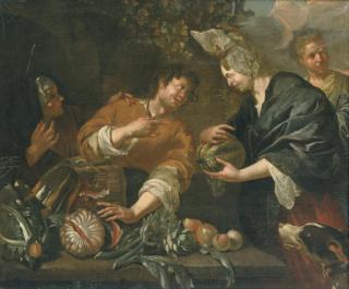 Jacob Toorenvliet - A lady buying fruit at a market stall