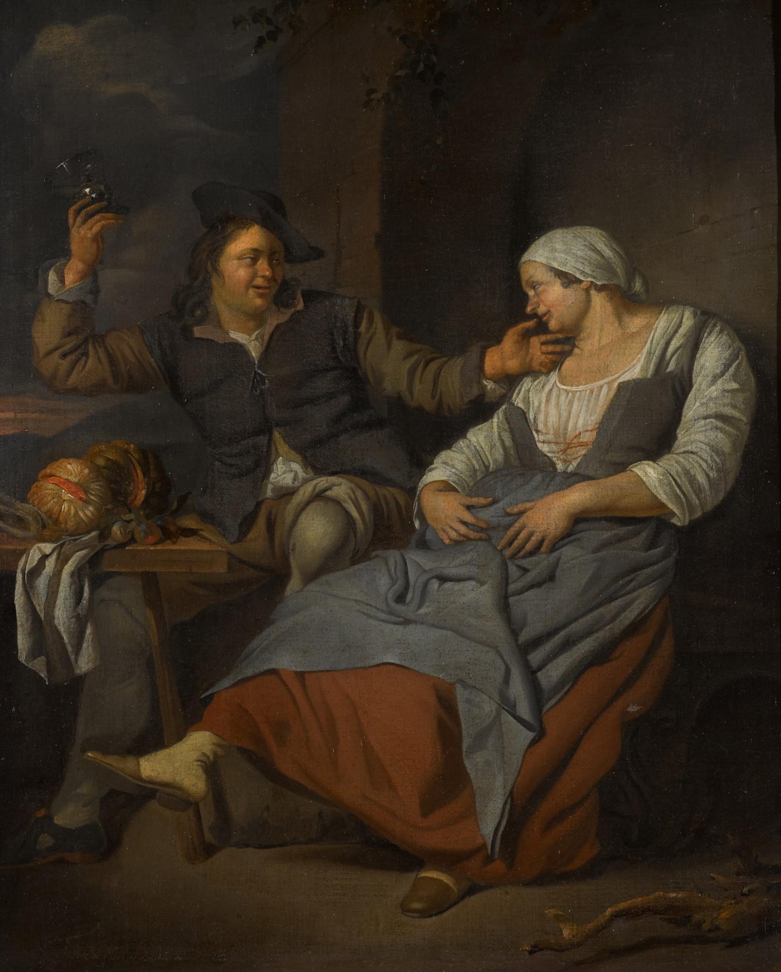 Jacob Toorenvliet - A Seated Couple Drinking Wine 