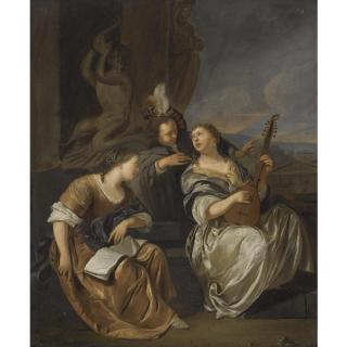 Jacob Toorenvliet - An Elegant Company Seated Outdoors With A Woman Playing A Cittern