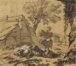 Jacob van der Does - Sheep By A Barn
