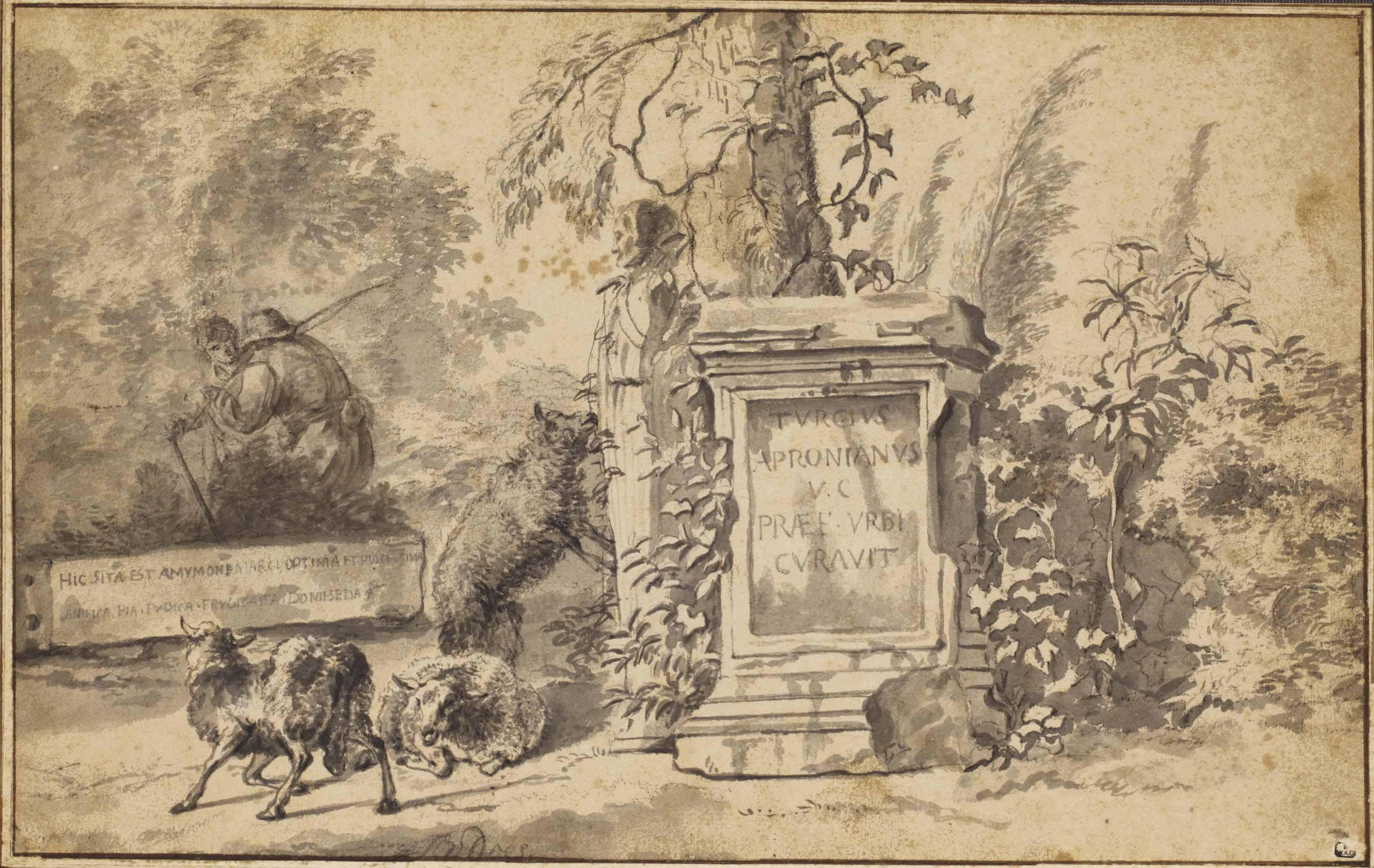 Jacob van der Does - Sheep Grazing Among Classical Monuments