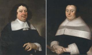 Jacob Van Der Merck - Portrait of a gentleman, half-length, in a back coat; and Portrait of a lady, half-length, in a black dress holding a fan