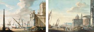 Jacob van der Ulft - A Capriccio of An Obelisk And A Classical Temple; And A Capriccio of Ships Off A Classical Harbour (Both Illustrated)