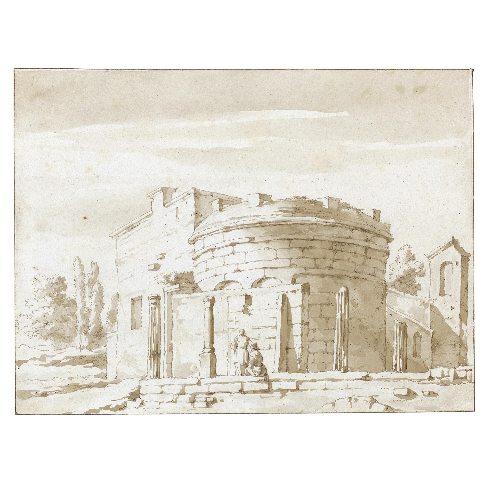 Jacob van der Ulft - A Couple On A Terrace Before Classical Ruins