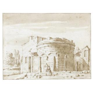 Jacob van der Ulft - A Couple On A Terrace Before Classical Ruins