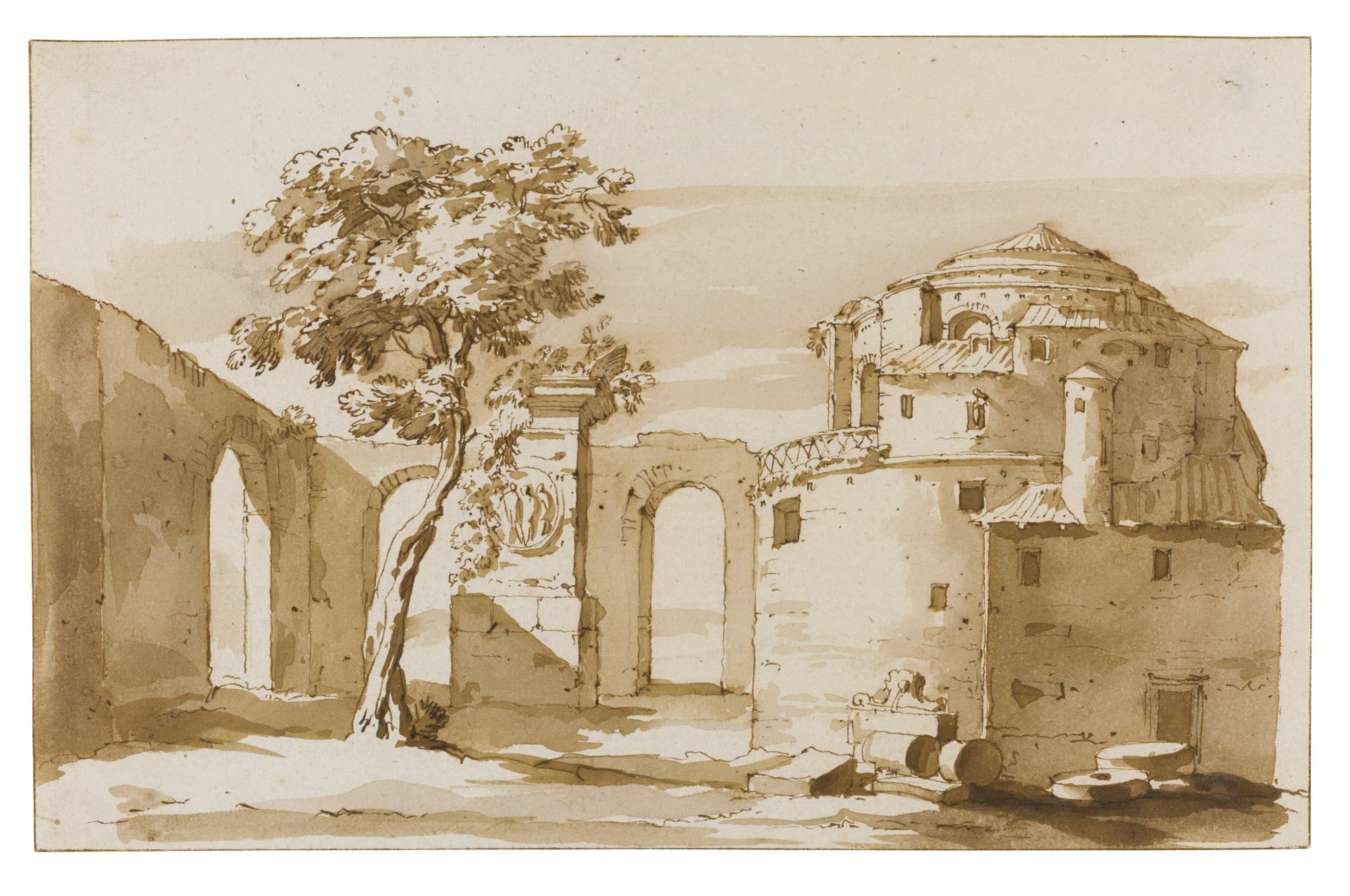 Jacob Van Der Ulft - Italianate Landscape In The Roman Campagna With Classical Architecture And Ruins