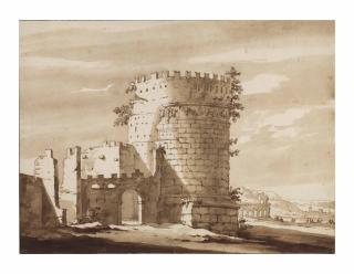 Jacob Van Der Ulft - View of Capo di Bove, near Rome, with the tomb of Cecilia Metella