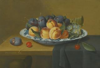 Jacob Van Hulsdonck - Still Life With Peaches, Plums And Grapes In A Wan-Li Porcelain Dish, All Upon A Ledge Partially Draped With A Green Cloth