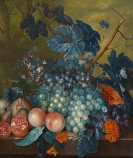 Jacob van Huysum - Früchtestillleben mit Trauben, Pfirsichen, Birnen und Granatäpfeln