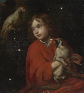 Jacob Van Oost - Parrot Watching A Boy Holding A Monkey