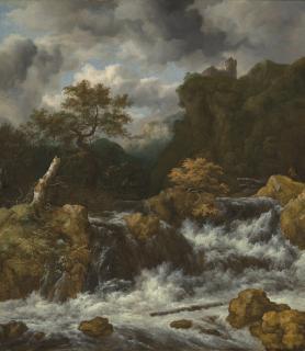 Jacob Van Ruisdael - A mountainous landscape with a waterfall and a castle