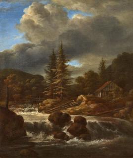 Jacob van Ruisdael - Wasserfall in gebirgiger Landschaft mit einem Fachwerkhaus