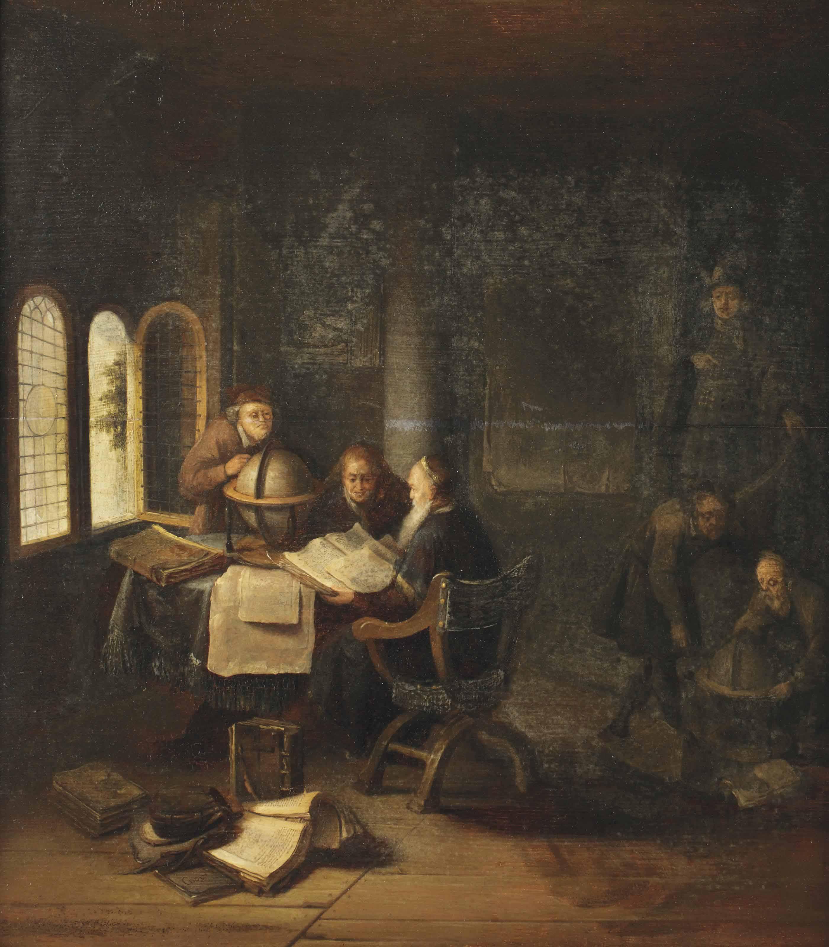 Jacob Van Spreeuwen - Scholars In A Study With Books And Globes