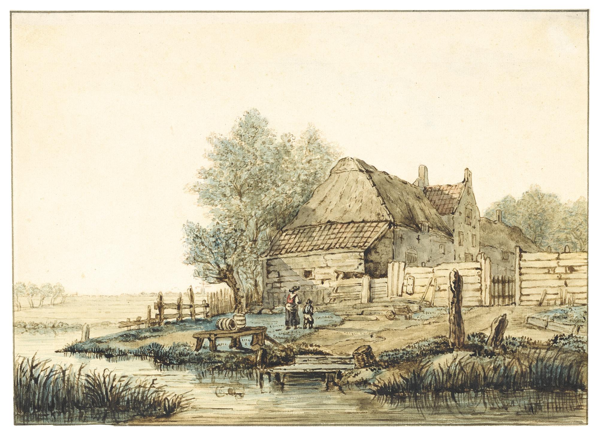 Jacob Van Strij - A Farm By A Stream