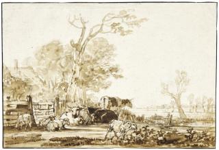 Jacob Van Strij - Cattle And Sheep Grazing In An Enclosure