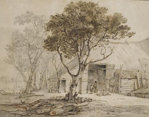 Jacob Van Strij - Deux hommes devant une étable entourée d\'arbres