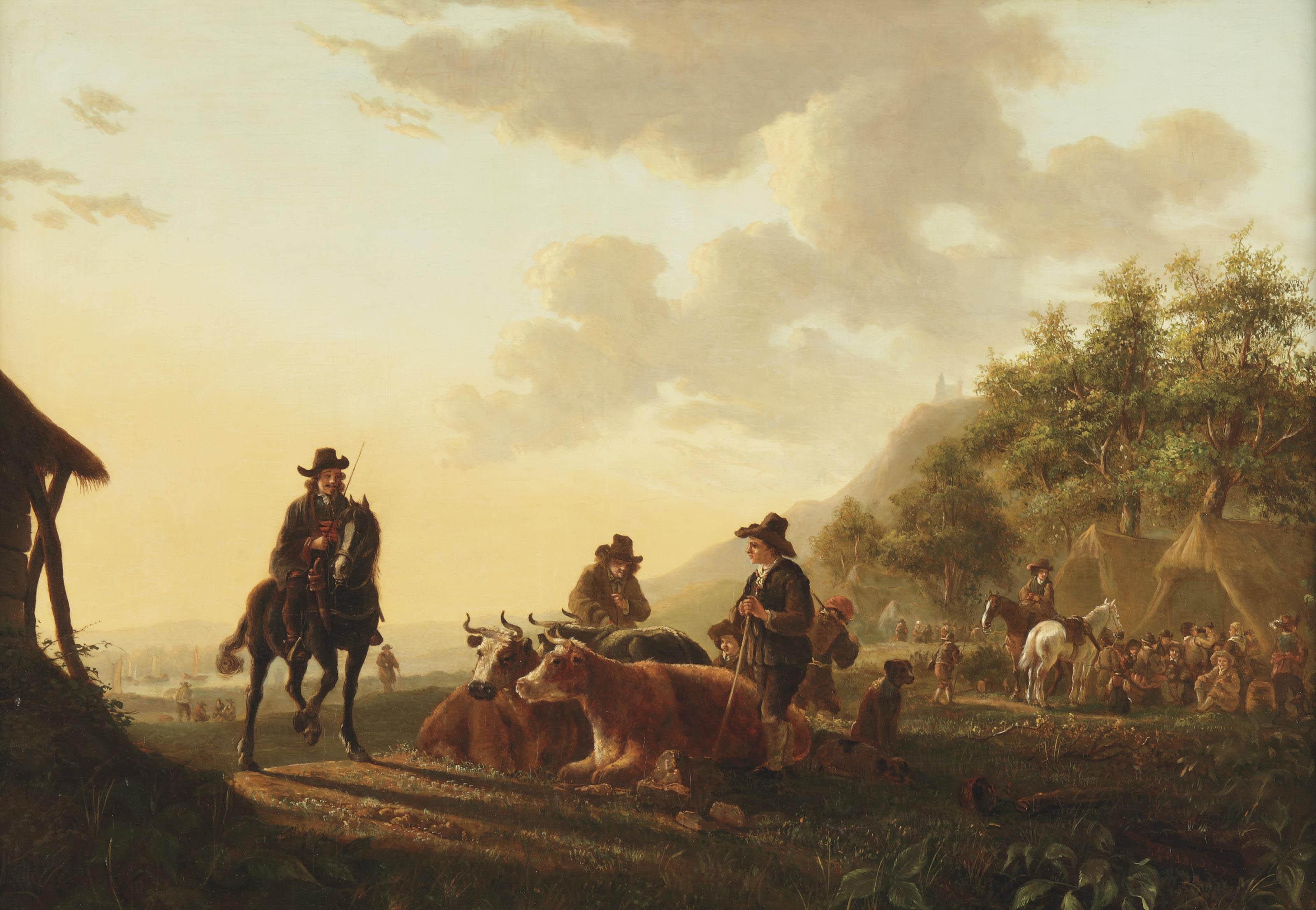 Jacob van Strij - Herdsmen and their cattle by an encampment