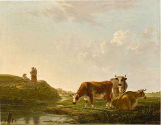 Jacob Van Strij - Peasants and cattle in a landscape