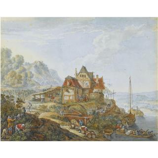 Jacob van Strij - Rhine Landscape With Peasants Working, After Herman Saftleven