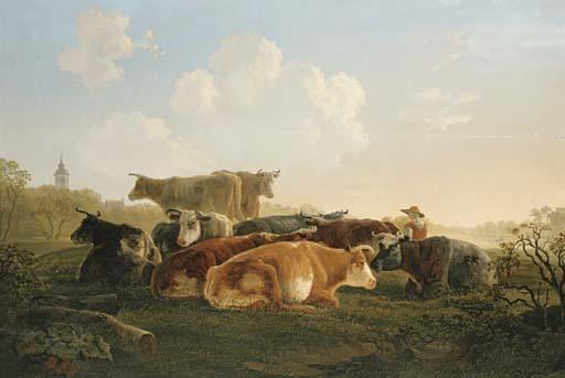 Jacob van Stry - Cattle And A Herder Resting In A Landscape