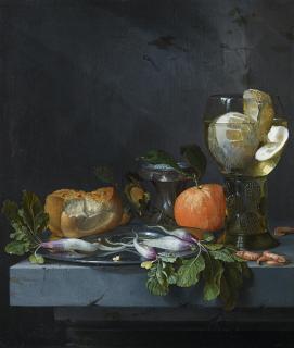 Jacob van Walscapelle - Stillleben mit Krustentieren und Rettich.