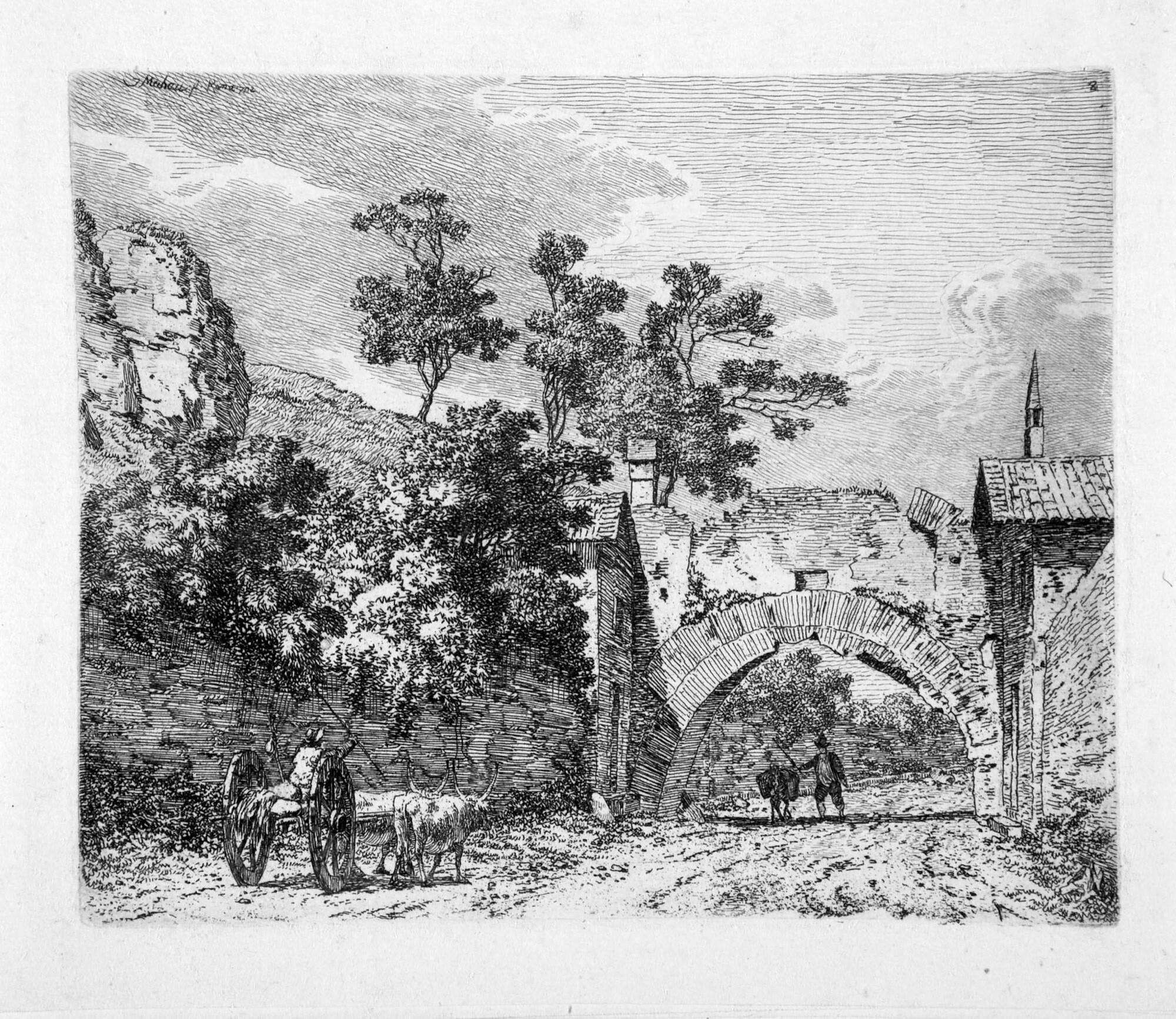 Jacob Wilhelm Mechau - Folge von 6 Bll.: Italienische Gegenden mit Ruinen und Gebäuden,