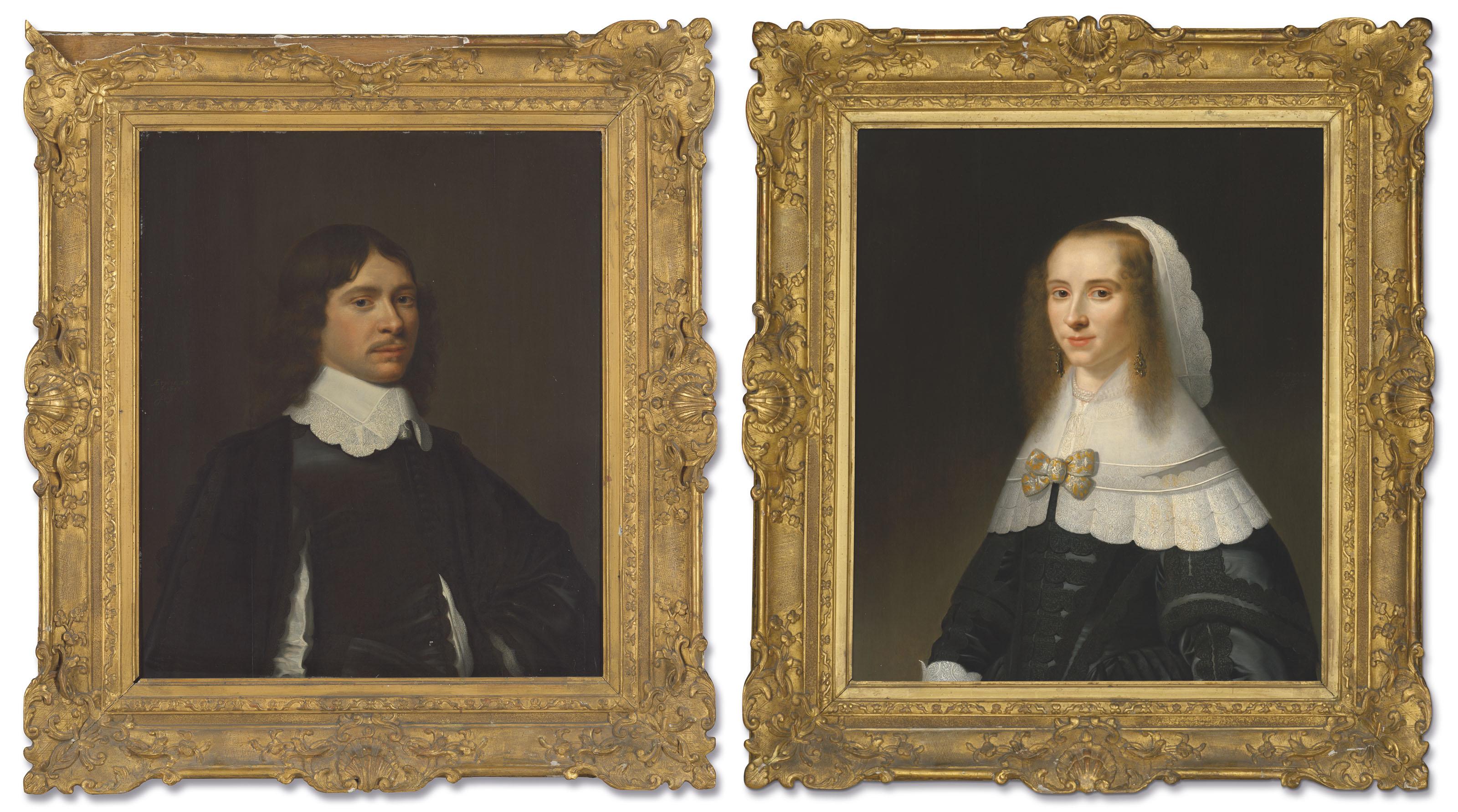 Jacob Willemsz. Delff Ii - Portrait of a gentleman, half-length, in a black slashed doublet and white lace collar; and Portrait of a lady, half-length, in a black dress and lace collar