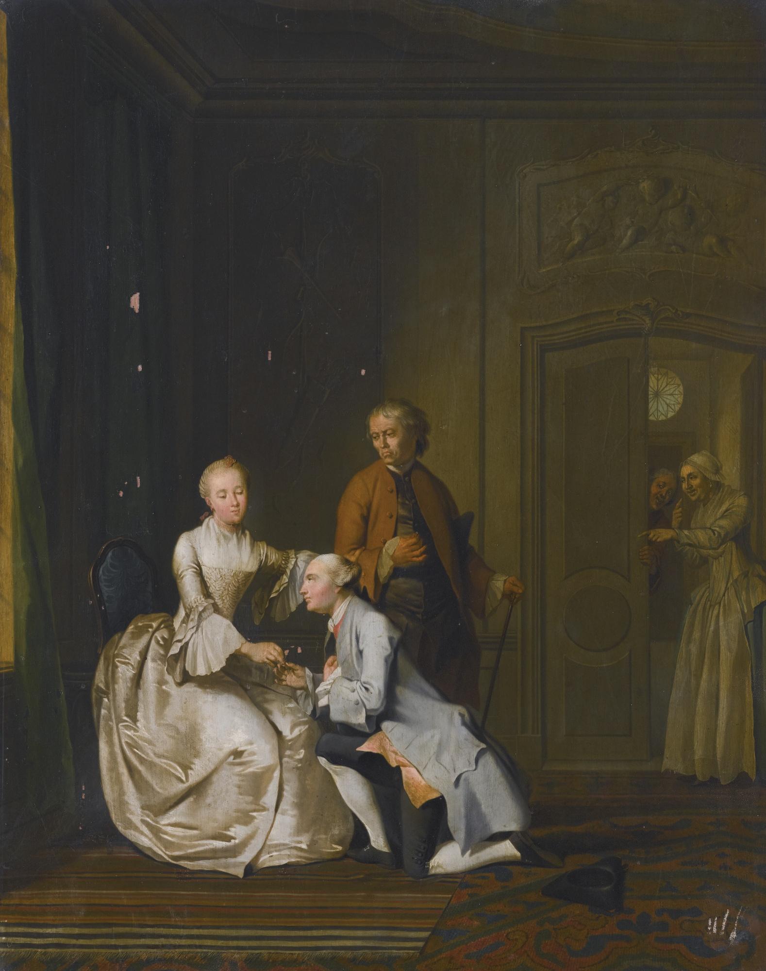 Jacobus Buys - An Interior Scene With A Lady And Two Suitors