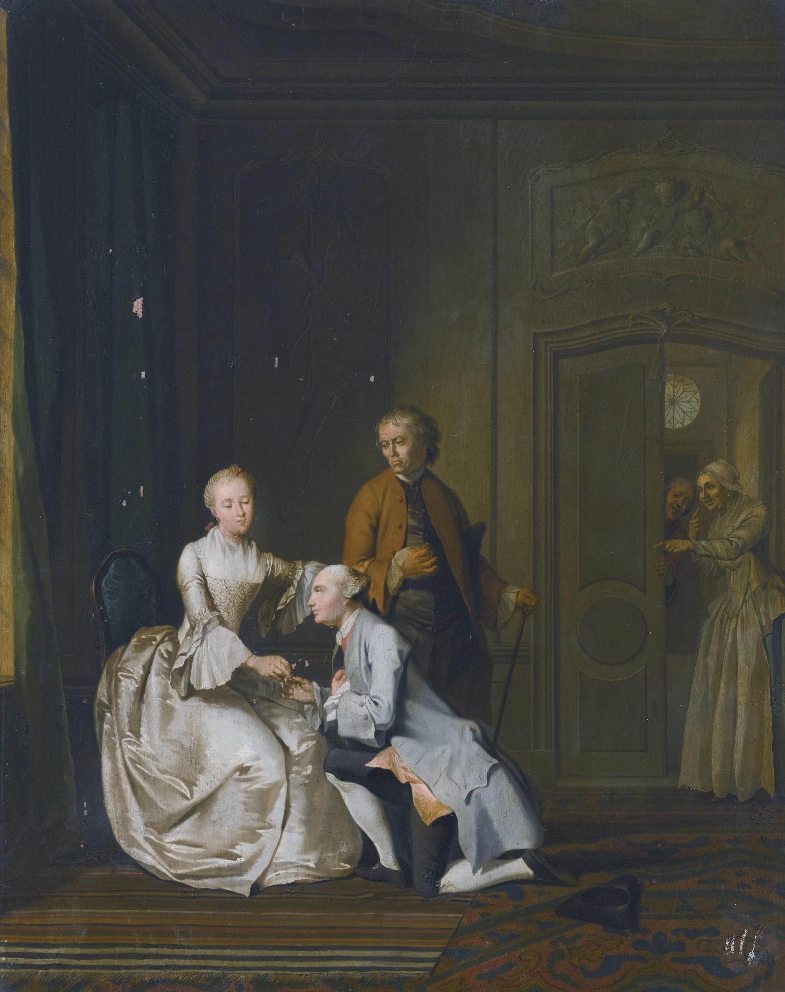 Jacobus Buys - Interior Scene With A Lady And Two Suitors