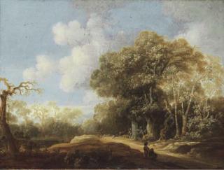 Jacobus Jorisz. Van Der Hagen - A stag hunt in a wooded landscape