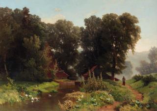 Jacobus Nicolaas Tjarda Van Starkenborgh Stachouwe - A sunlit farmyard with a peasant girl knitting