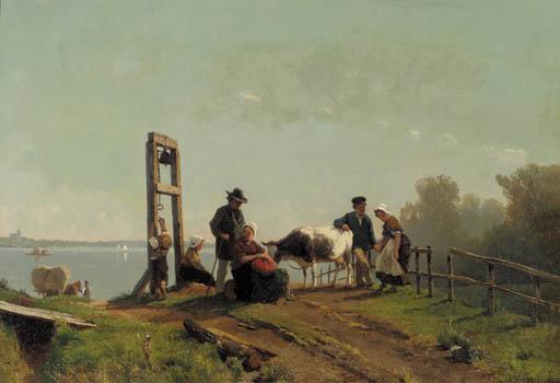 Jacobus Nicolaas Tjarda Van Starkenborgh Stachouwe - Peasents waiting for a ferry, lower Rhine
