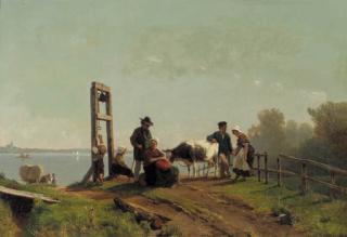 Jacobus Nicolaas Tjarda Van Starkenborgh Stachouwe - Peasents waiting for a ferry, lower Rhine