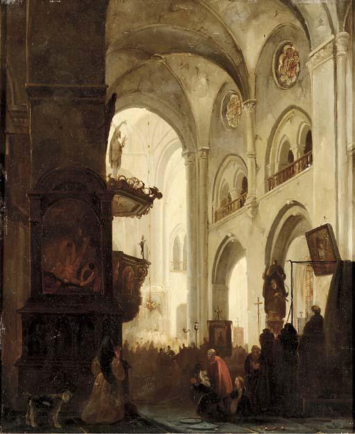 Jacobus Pelgrom - A church interior during the mass