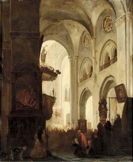 Jacobus Pelgrom - A church interior during the mass