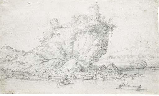 Jacobus Sibrandi Mancadan - A ruined tower on a rocky cliff by the sea