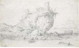 Jacobus Sibrandi Mancadan - A ruined tower on a rocky cliff by the sea