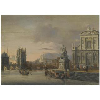 Jacobus Storck - A Mediterranean Harbour Capriccio With Elegant Figures Boarding Gondolas