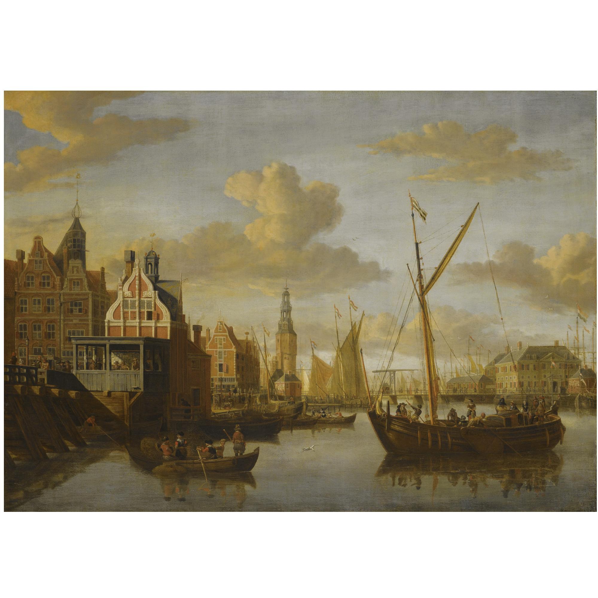 Jacobus Storck - A View Of Amsterdam,With The Paalhuis At The Nieuwe Brug Over The Damrak In The Foreground, And The Haringpakkerstoren And The Nieuwe Stadsherberg In The Distance