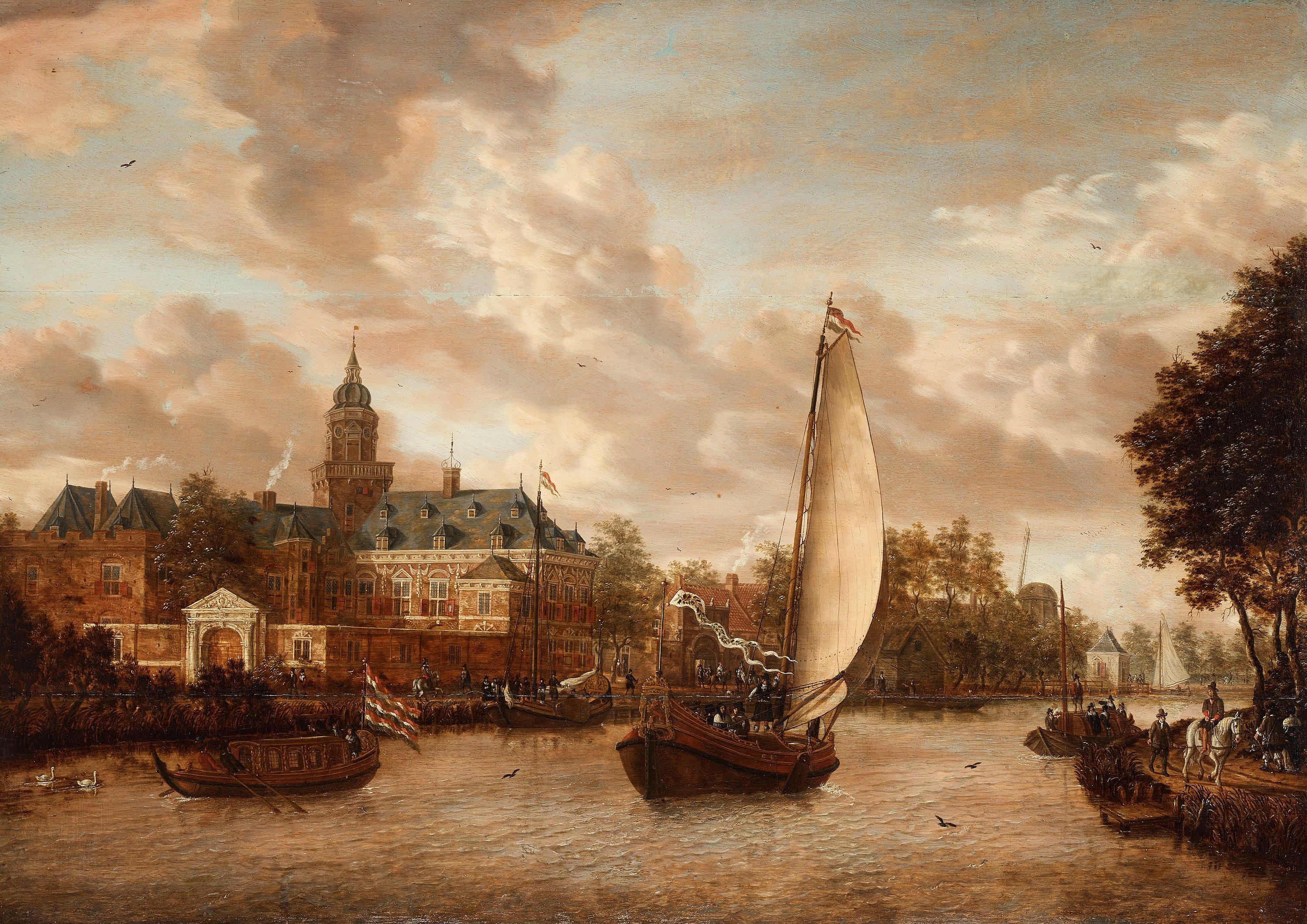 Jacobus Storck - A view of the river Vecht with the castle Nijenrode