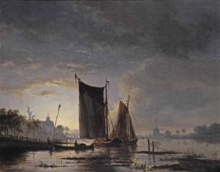 Jacobus Theodorus Abels - Boats On A Moonlit River