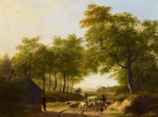 Jacobus van der Stok - Dorfweg mit Schafherde