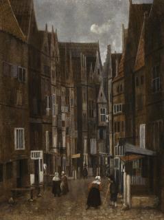Jacobus Vrel - A Cobbled Street In A Town With People Conversing